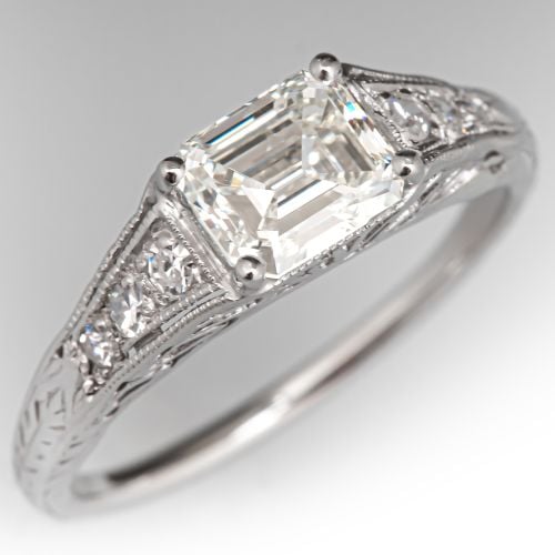 Circa 1930s Emerald Cut Diamond Ring Platinum .81Ct I/VVS1 GIA