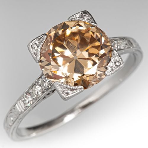 Circa 1920s Antique Diamond Engagement Ring Platinum 2.75Ct Brown-Yellow/I2 GIA 