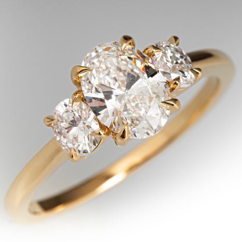 Claw Prong Oval Diamond Three Stone Ring 18K Yellow Gold .90Ct F/VS2 GIA