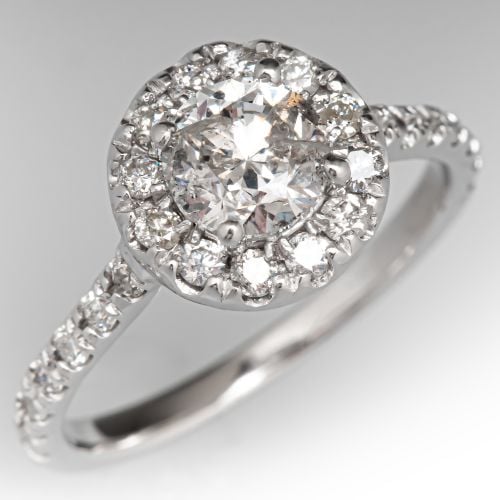 Classic Diamond Halo Diamond Engagement Ring 14K White Gold .70Ct G/I2