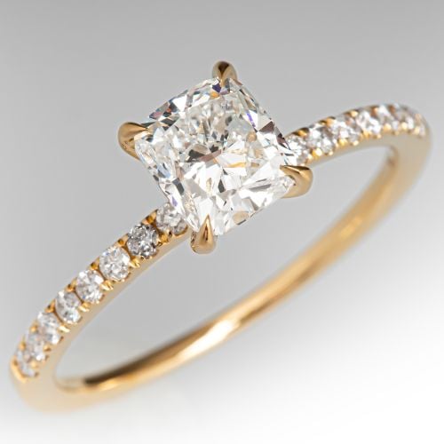 Modern Cushion Diamond Engagement Ring 18K Yellow Gold 1.03Ct J/SI1 GIA