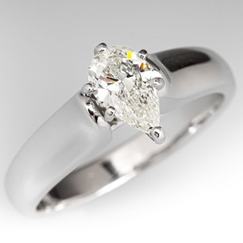 Pear Cut Diamond Solitaire Engagement Ring 14K White Gold 