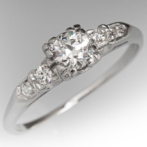 Vintage Diamond Fishtail Setting Engagement Ring Platinum .43Ct H/SI2