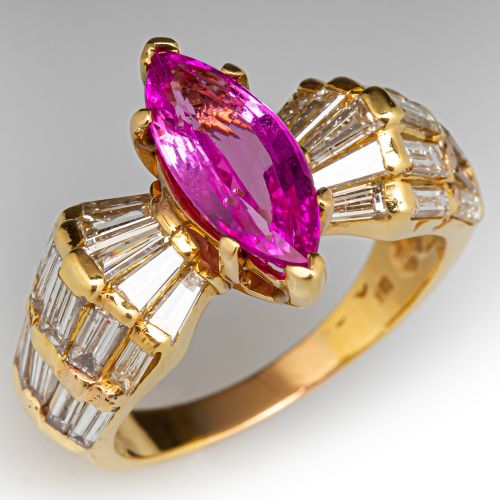 Marquise Pink Sapphire Bow Motif Ring 18K Yellow Gold