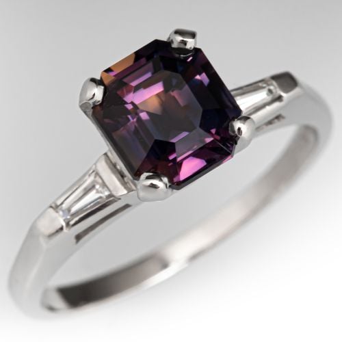 Vintage Color Change Emerald Cut Sapphire Engagement Ring Platinum