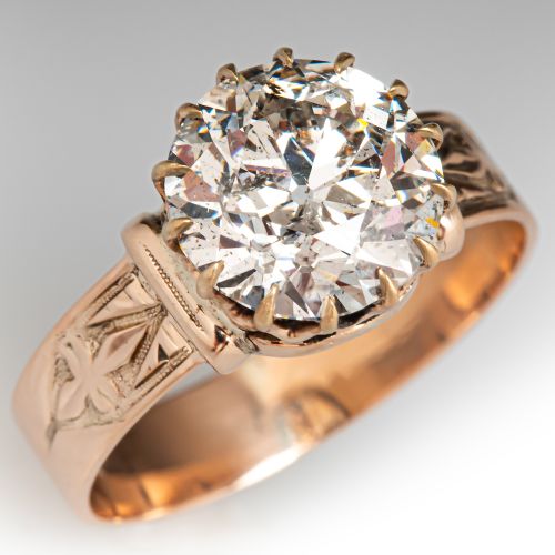 Lovely Circa 1900 Old Euro Diamond Engagement Ring Yellow Gold 2.99Ct H/I2