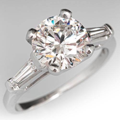 1.75ct F/VS1 Lab Grown Diamond Engagement Ring 1970s Platinum Tapered Baguette Mounting