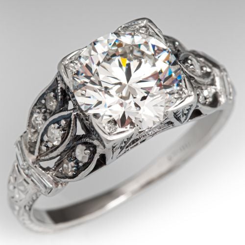 1.75ct F/VS1 Lab Grown Diamond Engagement Ring 1950s Art Deco Style Diamond Mounting