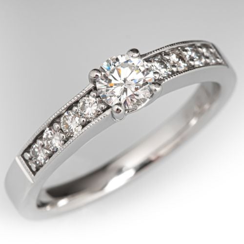 Milgrained Round Brilliant Diamond Engagement Ring Platinum .36Ct E/SI1