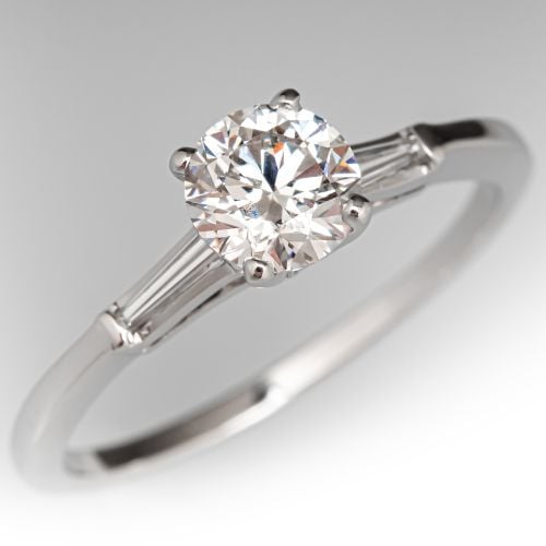 .90ct E/VVS2 Lab Grown Diamond Engagement Ring 1970s Baguette Mounting 14K