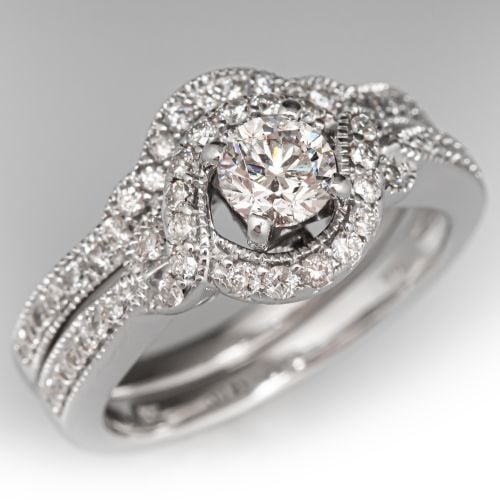 Matching Diamond Engagement Wedding Set 14K White Gold .38Ct F/I1