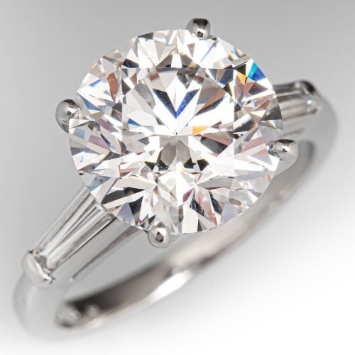 4 Carat F/VS2 Lab Grown Diamond Engagement Ring 1980s Tapered Baguette Platinum Mounting