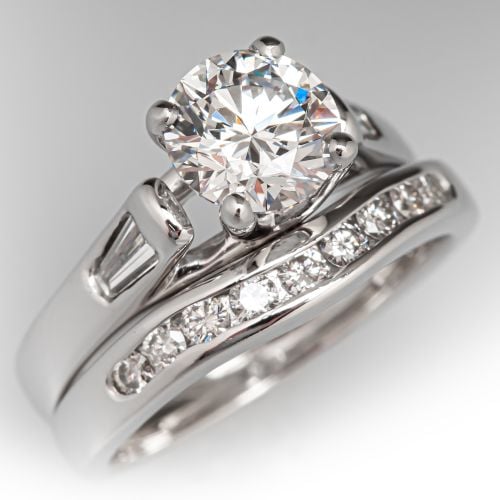 1.25ct E/VVS2 Lab Grown Diamond in 1980s Fused Bridal Ring Set
