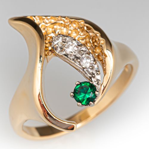 Flame Motif Lab Created Emerald Ring 14K Yellow Gold