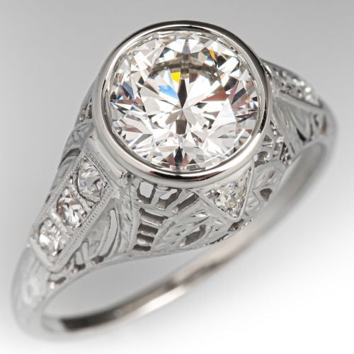 1.35ct G/VS1 Lab Grown Diamond in 1930s Bezel Set Filigree Ring