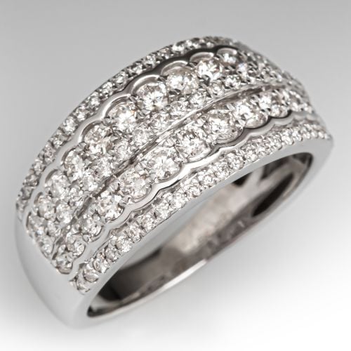 1 Carat Sparkling Scalloped Diamond Band Ring White Gold