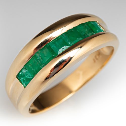 1/2 Carat Emerald Ring 14K Yellow Gold, Size 8