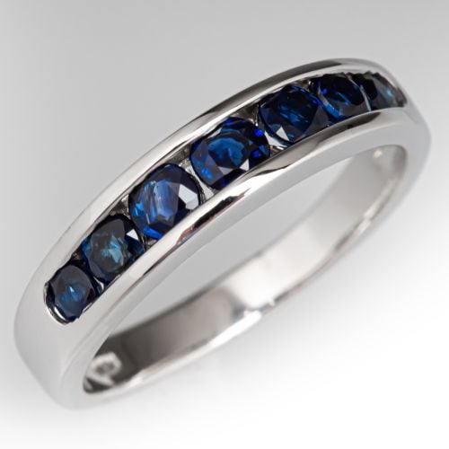 Channel Set Sapphire Band Ring 14K White Gold