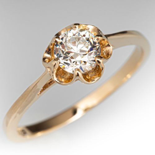 Vintage Diamond Buttercup Engagement Ring Yellow Gold .56CT K/VS1 GIA