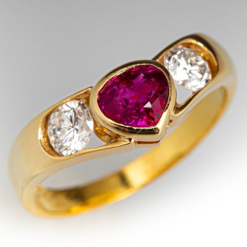 Bezel Set Pear Ruby Ring 14K Yellow Gold
