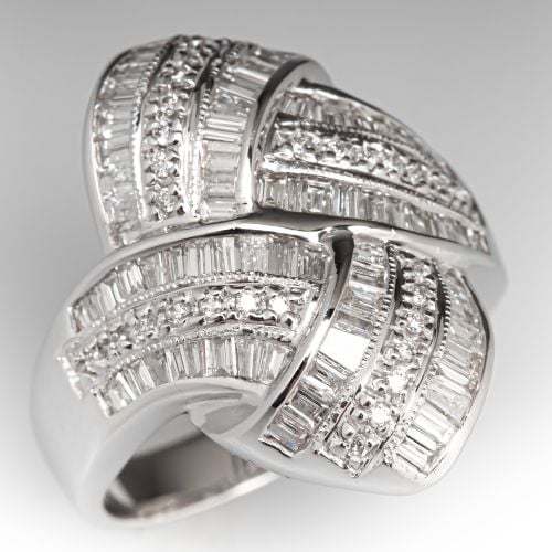 Ribbon Knot Motif Diamond Ring 18K  White Gold