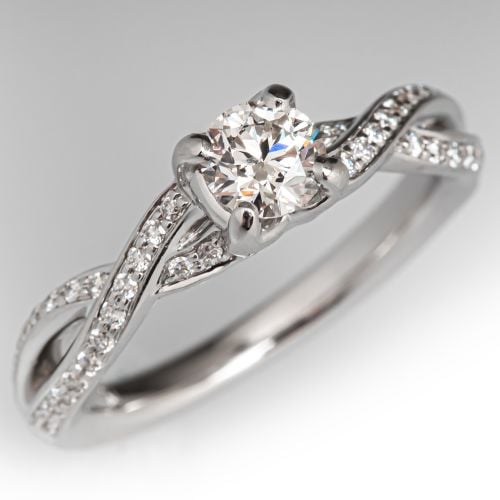 Crossed Shoulder Diamond Engagement Ring 14K White Gold .46Ct H/VS1 GIA