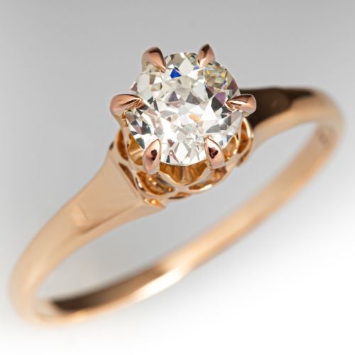 Solitaire Old European Diamond Engagement Ring 14K Yellow Gold .60Ct M/SI1 GIA
