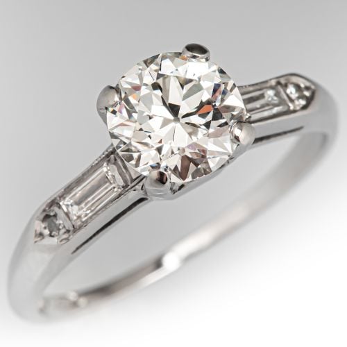 Circa 1950s Diamond Engagement Ring Platinum .83Ct H/SI1