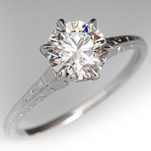 1.08ct F/VVS2 Lab Grown Diamond in Vintage 1950s Solitaire Mounting 14K White Gold