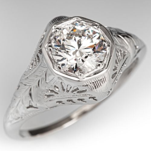 1.20ct G/VS1 Lab Grown Diamond Engagement Ring 1950s Vintage Filigree Mounting