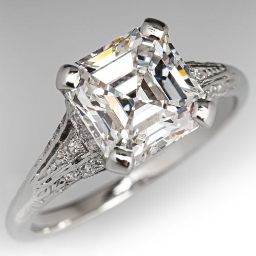 Heirloom Circa 1910s Asscher Cut Diamond Engagement Ring 2.62Ct F/VS1