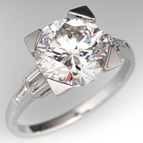 3 Carat F/VS1 Lab Grown Diamond in 1950s Vintage Platinum Engagement Ring Mounting
