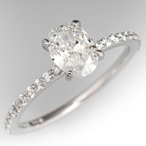 Pretty Oval Cut Diamond Engagement Ring 14K White Gold .75Ct G/I1 GIA