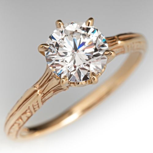 1.32Ct F/VVS2 Lab Grown Diamond in Contemporary 14K Yellow Gold Solitaire Mounting