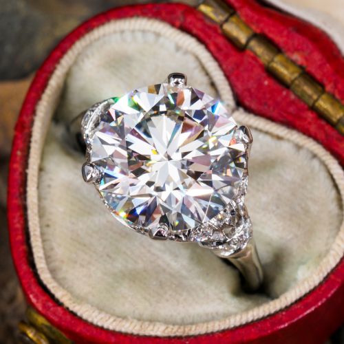 5 Carat G/VS1 Lab Grown Diamond in 1950s Vintage 18K White Gold Mounting