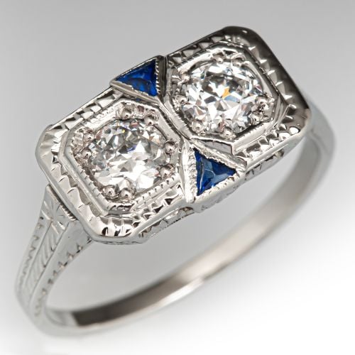 Art Deco 1930s Twin Diamond Ring 18K White Gold