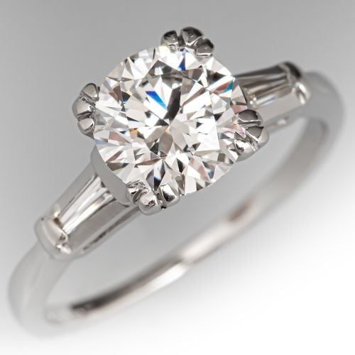 1.27Ct E/VS1 Lab Grown Diamond Engagement Ring 1970s Platinum Mounting