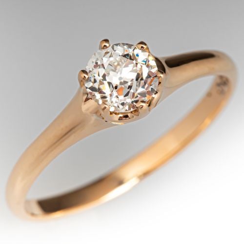 1920s Old European Diamond Solitaire Engagement Ring Yellow Gold .39Ct K/VVS2 GIA