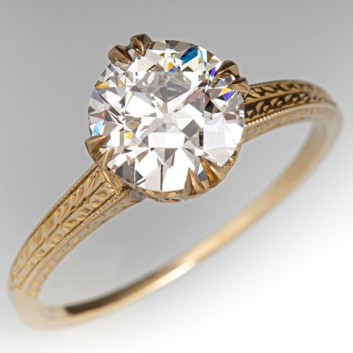 1920s Engraved Old European Diamond Engagement Ring Yellow Gold 1.52Ct I/SI1 GIA 