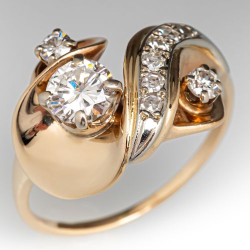 Swirl Design Diamond Ring Yellow Gold