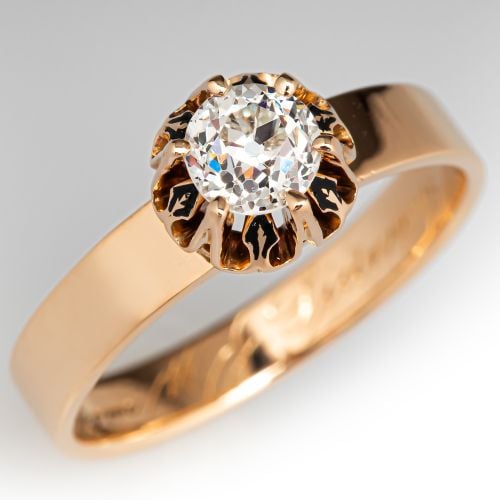 Late Victorian Era Old Euro Diamond Engagement Ring 18K Yellow Gold .57Ct L/VVS2 GIA
