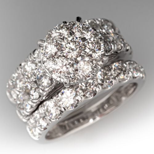 Three Ring Diamond Engagement Wedding Set 14K White Gold
