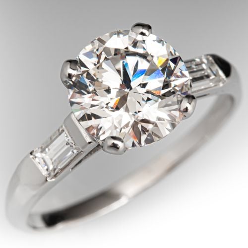 3.03ct F/VS1 Lab Grown Diamond in Classic 1960s Platinum Engagement Ring Mounting