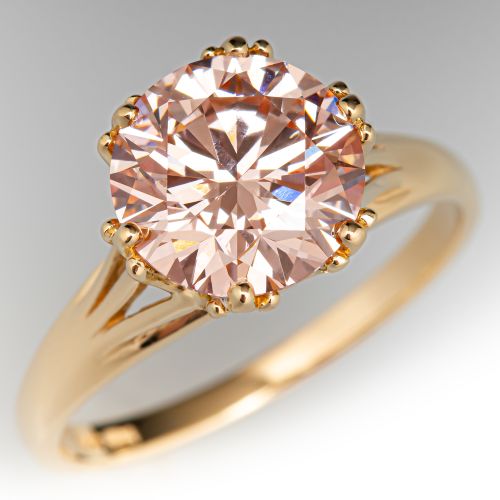 3Ct Fancy Vivid Pink/VS2 Lab Grown Diamond in 1960s Mounting 14K Yellow Gold