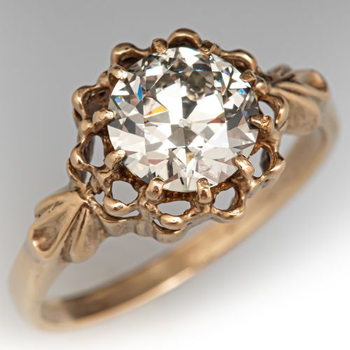 Vintage Old European Diamond Engagement Ring 14K Yellow Gold 1.16Ct Q-R/SI2 GIA