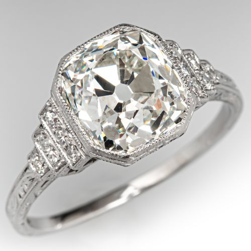 Heirloom Art Deco Era Old Mine Diamond Ring Platinum 4Ct I/SI1 GIA