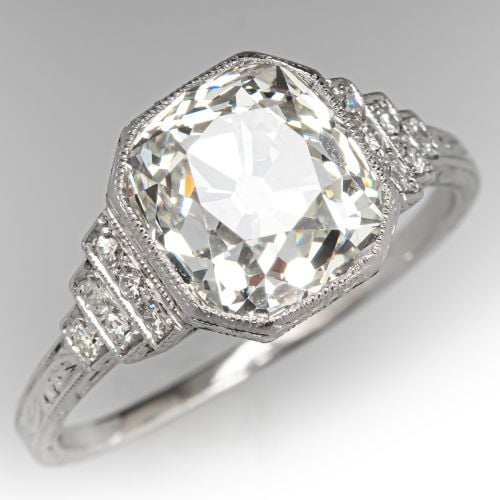 Heirloom Art Deco Era Old Mine Diamond Ring Platinum 4Ct I/SI1 GIA