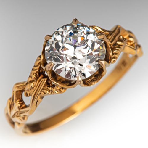 Vintage Diamond Engagement Ring 14K Yellow Gold 1.41Ct K/SI1 GIA