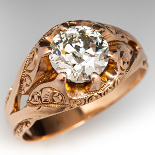 Late Victorian Old European Diamond Ring Rose Gold 2.31Ct O-P/I1 GIA