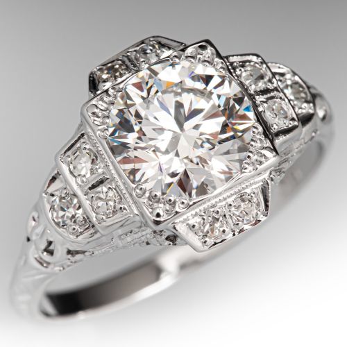 1.56ct D/VVS2 Lab Grown Diamond Engagement Ring 1940s Mounting 18k White Gold